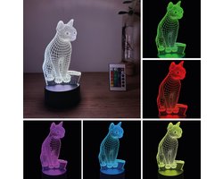 Klarigo® Nachtlamp – Kat - 3D LED Lamp Illusie – 16 Kleuren – Bureaulamp – Poes - Sfeerlamp – Nachtlampje Kinderen – Creative lamp - Met afstandsbediening
