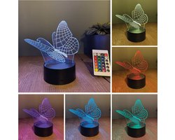 Klarigo® Nachtlamp - Vlinder - 3D LED Lamp Illusie – 16 Kleuren – Bureaulamp – Dieren - Sfeerlamp – Nachtlampje Kinderen – Creative lamp - Met afstandsbediening
