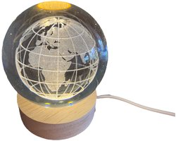 Klarigo® Nachtlamp – Wereldbol - Globe - 3D LED Lamp – Glazen Bol – Warm Licht – Bureaulamp – Nachtlampje Kinderen – Creative lamp