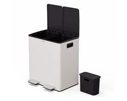 Klarstein 40 L moderne design-prullenbak met 2x20 L afvalscheiding - Vuilniszakken voor de keuken, Uitneembare 3 L composthouder, Soft-close-functie - praktische afvalorganisatie, ook voor luiers