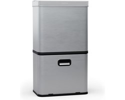 Klarstein 56 L rvs afvalbak met sensor en 3 compartimenten (36L+2x10L), bedieningspaneel met leddisplay, soft-close deksel - afvalemmer zonder aanraking, moderne afvalemmer voor de keuken