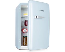 Klarstein Audrey Mini Retro Koelkast - Volume: 70 Liter - Temperatuur: 0-10 °C - 4 Niveaus - 2 Deurvakken - 3 Schappen - Compressiekoeling - Mechanische thermostaat - Retro design - Jaren 50 look - EEK: E - Blauw