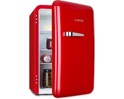 Klarstein Audrey Mini Retro - Mini koelkast - Volume: 70 Liter - Temperatuur: 0-10 °C - 4 Niveaus - 2 Deurvakken - 3 Schappen - Compressiekoeling - Mechanische thermostaat - Retro design - Jaren 50 look - EEK: E - Geruisloos - Rood