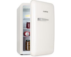 Klarstein Audrey Mini Retro - Mini koelkast - Volume: 70 Liter - Temperatuur: 0-10 °C - 4 Niveaus - 3 Schappen - Compressiekoeling - Mechanische thermostaat - Retro design - Jaren 50 look - EEK: E - Geruisloos - Crème