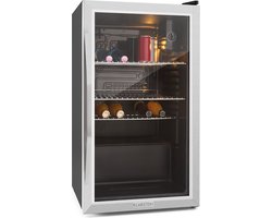 Klarstein Beersafe XXL - Vrijstaand - Drankkoelkast - Dubbel Geïsoleerde Glazen Deur - Per Graad Instelbare Binnentemperatuur Van 3 Tot 10 °C - 80 Liter - Panoramadeur - Gebrosteld Roestvrij Staal - Draaiknop - LED-Verlichting - 5 Standen