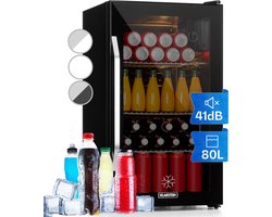 Klarstein Drankkoeler minikoelkast met glazen deur, minikoelkast voor op de kamer, kleine met verstelbare schappen, kleine koelkast van 80 liter, stille koelkast voor binnen en buiten - Drankkoelkast - Touch - Zwart - Drankenkoeler