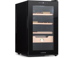 Klarstein El Presidente sigaren humidor - thermo-elektrische humidorkast met glazen deur, humidor luchtbevochtiger met planken van cederhout, hygrometer, led-binnenverlichting, 23 liter, zwart