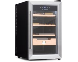 Klarstein Humidor El Presidente Sigarenhumidor – Thermo-elektrische Kast met Glazen Deur, Humidor met Cederhouten Laden, Hygrometer, LED-binnenverlichting, 48 Liter, Zilver - voor Sigaren - Met Hygrometer - Sigarendoos - Cigar Humidor