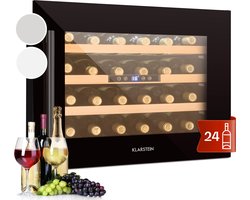 Klarstein Inbouw Wijnkoelkast 1 Zone – Smalle Wijnklimaatkast 57L met Glazen Deur – Compacte Drankenkoelkast voor Binnen/Buiten – Temperatuur 5-22°C – Capaciteit 24 Flessen