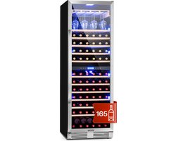Klarstein Inbouw Wijnkoelkast, Drankenkoelkast met 2 zones, Kleine wijnkast 433L, Kleine wijnkoelkast met glazen deur, Flessenkoeler voor binnen en buiten, Wijnkoelkast voor 165 flessen - 5-12°C 70 cm - voor Bar - Vrijstaand - Wit