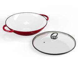 Klarstein Jersey Wok - Gietijzer - Emaille - Rond - Twee handgrepen - Rood