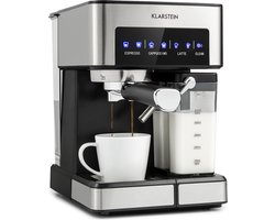 Klarstein Koffiemachine Espresso Pistonmachine met Melkopschuimer, 1,8 L Mini Espressomachine met Piston, 20 Bar RVS Compact, Melkreservoir, 1350 W Koffiemachine voor Gemalen Koffie - Stoompijpje Touch LED - Coffee Machine