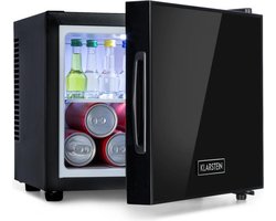 Klarstein Mini-Koelkast Frosty Vrijstaande - 10 Liter - Losse Glazen Bodemplaat - 33dB - Koele Frisheid - Voor Gastkamers Of Slaapkamers - Glansrijk - Thermo-elektrisch Koelsysteem - Spiegelglasdeur - praktisch - Elegant - Zwart