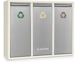 Klarstein Ordnungshüter 3 - Afvalemmer - 45 Liter (3 X 15 L) - Afvalscheider - Prullenbak - Créme Beige