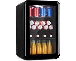 Klarstein Poplife Drankenkoeler - Mini koelkast - Retro design - inhoud: 70 Liter - Temperatuur: 0-10 °C - EEK E - Mechanische Draaiknop - Led Binnenverlichting - Verstelbare Poten - Dubbele Beglazing - Zwart