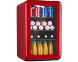 Klarstein Poplife Drankenkoeler - Mini koelkast - Retro design - inhoud: 70 Liter - Temperatuur: 0-10 °C - EEK E - Mechanische Draaiknop - Led Binnenverlichting - Verstelbare Poten - Dubbele Beglazing - Rood