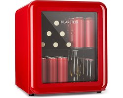 Klarstein Poplife Drankkoeler - Mini koelkast - 48 Liter - EEK E - Retro design - Temperatuur: 0-10 °C - Eco Plus - 39 dB - Verstelbare pootjes Zwarte Binnenkant - Voordeur Dubbelglas - Rood