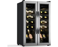 Klarstein Vinamour Wijnkoeler Met 2 Zones - 24 Flessen, 5-18 °C, Touchscreenbediening, Ledverlichting, Vrijstaand, Dubbele Roestvrijstalen Deur, Klimaatkast Voor Wijn