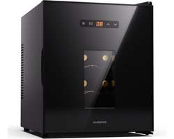 Klarstein vrijstaande wijnkoeler, kleine drankkoeler met 1 zone, compact wijnkastje, wijnkoelkast met glazen deur, stille flessenkoeler voor wijn en bier, 5-22 °C, 16 flessen