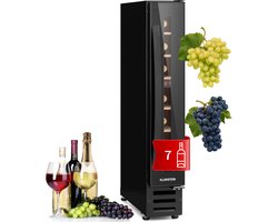 Klarstein Weinkühlschrank, 1 Zonen Getränkekühlschrank, Kleiner Einbau Weinschrank Schmal, 20L Wein Kühlschrank met Glastür, Indoor/Outdoor Flaschenkühlschrank, Wine Fridge 5 22°C, 7 Flaschen – geschikt voor thuisfitness en sportschoolgebruik, duurza