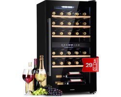 Klarstein Wijnkoeler Barossa 29 Duo Wijnkoelkast - 29 Flessen - 80 Liter - 2 Zones - Toetsbediening - Zwart - 43 cm - voor Bar - Houten Schappen - Wine Cooler Wine Fridge Wijnklimaatkast Wijnkast