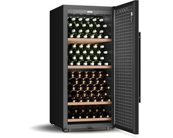 Klarstein Wijnkoeler CellarMax Vrijstaande - 155 Flessen Capaciteit, 5-20°C, touchbediening, Metalen Deur, Slot, Alarm, Stil 38 dB, Energieklasse E, Grote Wijnkoelkast - Houten Schappen - Wijnklimaatkast - Wijnkast - Wine Cooler