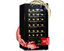 Klarstein Wijnkoeler Shiraz 28 Uno Wijnkoelkast 74L 28 Flessen - Wijnklimaatkast Flessenkoelkast - voor Wijnliefhebber voor Horeca - Touch Bedieningspaneel LED UV-Bescherming - Wijnkast - Wine Cooler - Wine Fridge