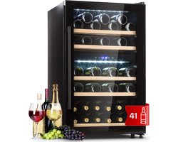 Klarstein wijnkoeler, slanke drankkoeler, 2-zone koelkast met glazen deur, vrijstaande drankkoelers, kleine wijnkoeler, wijnkoelers met UV-bescherming, 5-22 °C, 41 flessen - Wijnkoelkast - 128L 41 Flessen 59 cm - voor Bar