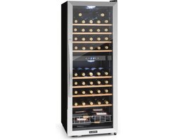 Klarstein Wijnkoeler Vinamour 54 Duo Wijnkoelkast - 2 Zones - 148 Liter - 54 Flessen - Touch display - Zwart - 47 cm - voor Restaurant voor Bar - Hout - Wijnklimaatkast - Wijnkast - Wine Cooler - Wine Fridge
