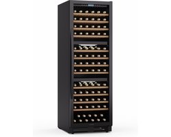 Klarstein Wijnkoeler Vinovilla Trio – 143 flessen, 3 zones, 5–20 °C, LED-verlichting, UV-bescherming, vrijstaand, klimaatkast voor wijn - Wijnkoelkast - 143 Flessen - voor Wijnliefhebber voor Bar - Touch Stil Houten Schappen Compressor - Wit