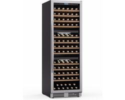 Klarstein Wijnkoeler Vinovilla Trio – 143 flessen, 3 zones, 5–20 °C, LED-verlichting, UV-bescherming, vrijstaand, klimaatkast voor wijn - Wijnkoelkast - 143 Flessen - voor Wijnliefhebber voor Bar - Touch Stil Houten Schappen Compressor - Wit