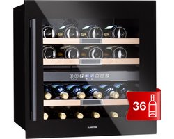 Klarstein Wijnkoeler Vinsider 36 - Wijnkoelkast - 2 Koelzones - 5-22°C - 85 Liter - Roestvrij Staal - Zwart - Wijnklimaatkast - 36 Flessen 42 cm - voor Bar - 2 Zones Glazen Deur Touch - LED Display - Wijnkast - Wine Cooler