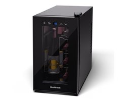 Klarstein Wijnkoeler wijnkoelkast, 1 zone drankkoelkast met glazen deur, geruisloze indoor/outdoor koelkast, kleine 21 L koelkast voor flessen, wijnkast voor dranken, voor 8 flessen - 8-18°C - voor Bar - Touch - Zwart - Wijnklimaatkast