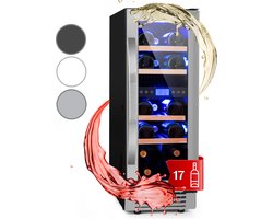 Klarstein Wijnkoeler Wijnkoelkast 2 Zones – 53L Drankenkoelkast Smal – Inbouw Wijnklimaatkast met Glazen Deur – Binnen/Buiten Gebruik – voor 17 Flessen - 60 cm - Vrijstaand - Wit - glas - Rood - Wijnkast - Wine Cooler - Wine Fridge