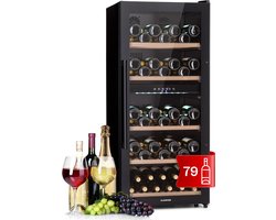 Klarstein Wijnkoeler Wijnkoelkast, Smalle Drankkoelkast, 2 Zones met Glazen Deur, Vrijstaand, Kleine Wijnkoelkast met UV-bescherming, 5–18 °C, 91 Flessen - 54 cm - voor Bar - Houten Schappen - Wijnklimaatkast - Wijnkast - Wine Cooler