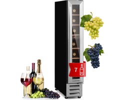 Klarstein wijnkoelkast 1 zone drankkoelkast klein, kleine inbouw wijnkoelkast smal, 20L wijnkoelkast met glazen deur, indoor/outdoor flessenkoelkast, wine fridge 5-22°C, 7 flessen