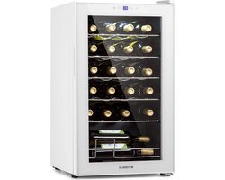 Klarstein wijnkoelkast, 1-zone drankkoelkast klein, vrijstaande kleine wijnkast, 63L wijn-koelkast met glazen deur, indoor/outdoor flessenkoelkast, wine fridge 24 flessen