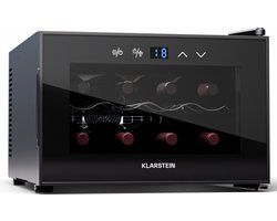 Klarstein wijnkoelkast, 1 zone drankkoelkast met glazen deur, geruisloze indoor/outdoor koelkast, kleine 21 L koelkast voor flessen, wijnkast voor dranken, wijnkoeler voor 8 flessen