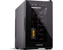 Klarstein wijnkoelkast, 1 zone drankkoelkast met glazen deur, geruisloze indoor/outdoor koelkast, kleine 21 L koelkast voor flessen, wijnkast voor dranken, wijnkoeler voor 8 flessen