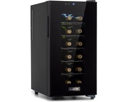 Klarstein Wijnkoelkast 18 Flessen – Vrijstaand Smal Model, 1 Temperatuurzone 11-18°C, Glazen Deur met UV-bescherming, LED-Verlichting, Ideaal voor Wijn en Dranken
