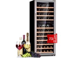Klarstein Wijnkoelkast 2 Zones – Vrijstaande Wijnklimaatkast met Glazen Deur – Smalle Drankenkoelkast met LED-Verlichting – Temperatuur 5-18°C – Capaciteit 73 Flessen
