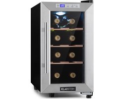 Klarstein Wijnkoelkast, Smalle Drankkoelkast, 1-zone Koelkast met Glazen Deur, Vrijstaande Outdoor Drankkoelkast, Kleine Wijnkoelkast, Koelkast met UV-bescherming, 11–18 °C, 6 Flessen