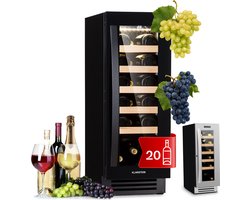 Klarstein wijnkoelkast Vinovilla, 1 zone drankkoelkast met glazen deur, geruisloze koelkast, flessenkoelkast klein, wijnkast voor dranken, wijnkoeler 5-20°C, wine fridge 50 L, 20 flessen