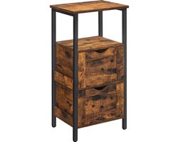 Klarven® Badkamerkast Bruin-Zwart - Badkamerkastje - Badkamerkast Hoog - Bathroom Cabinet - 2 Lades en 3 Legplanken - Landelijke Stijl - Kolomkast Smal 37x30x80 cm