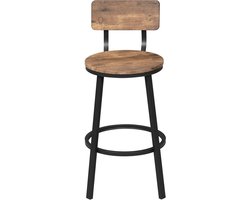 Klarven® Barkrukken Rustiek bruin - Barkrukken Set Van 2 - Barkrukken Met Rugleuning - Bar Stools - Stabiel metaalframe, ringvormige voetsteun - Zithoogte 65cm - B51,5xd51,5xh89cm