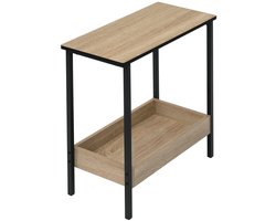 Klarven® Bijzettafel Lichteiken - Bijzettafeltjes Woonkamer - Bijzettafel Bank - Bijzettafel Hout - Bijzettafel - Twee Opbergvakken, Waterbestendig Blad - Stabiel Metalen Frame, 20 kg Draagvermogen - B50xd25xh55cm