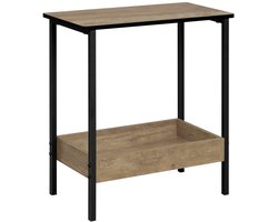 Klarven® Bijzettafel Lichteiken - Twee Opbergvakken voor Bank en Woonkamer, Waterbestendig Blad - Stabiel Metalen Frame, 20 kg Draagvermogen - B 50 x D 25 x H 55 cm