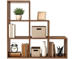 Klarven® Boekenkast Bruin - Boekenkastje - Boekenkasten - Bookcase - 6 Vakken Open Opbergsysteem voor Woonkamer - 29x29x97,5 cm