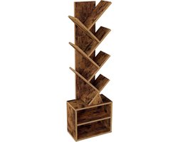 Klarven® Boomvormige Boekenkast Bruin - Boekenkastje - Boekenkasten - Open Boekenkast - Bookshelf - Stevige Planken, Anti-kantel Set Inbegrepen - 20,3x20,3x123,2 cm