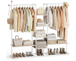 Klarven® Kledingkast Beige-Wit - Kledingkast met Haken - Kledingkasten - Wardrobe - 6 Planken en 2 Kledingstangen - Garderoberek - 33,8x163,6x175,3 cm